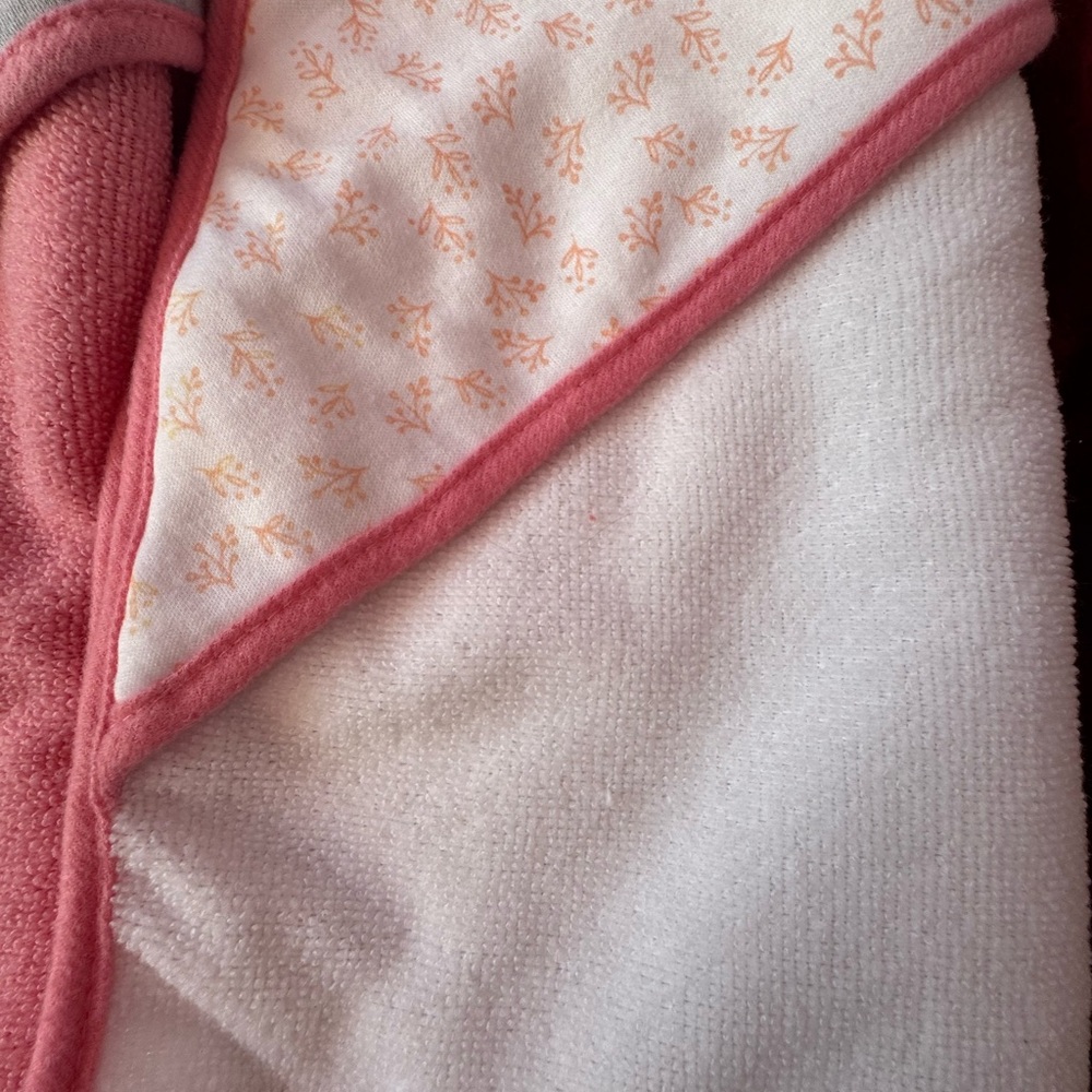 Pink and White Hooded Baby Towel